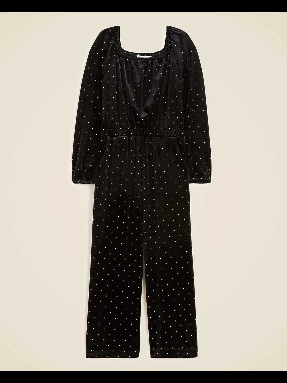 Crewcuts Girls Velvet Long-Sleeve Jumpsuit with Stud Detail, 5, Black/ Gold